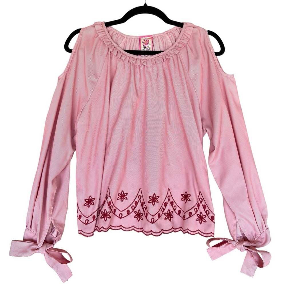 Yea Los Angeles Shirt Womens Small Red‎ White Striped Bows Boho Coquette Ruffles